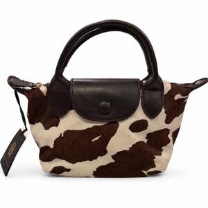 NWT House of Harlow 1960 Cow Print Genuine Calf Hair Leather Mini Top Handle Bag